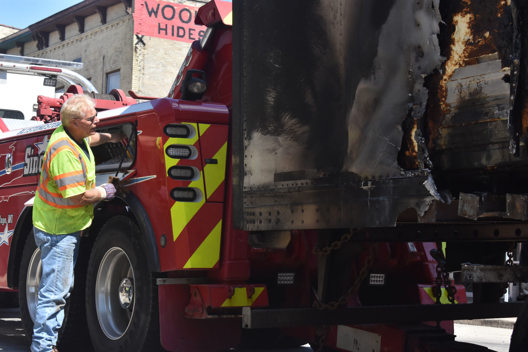 Jerry Blystone on semi fire scene